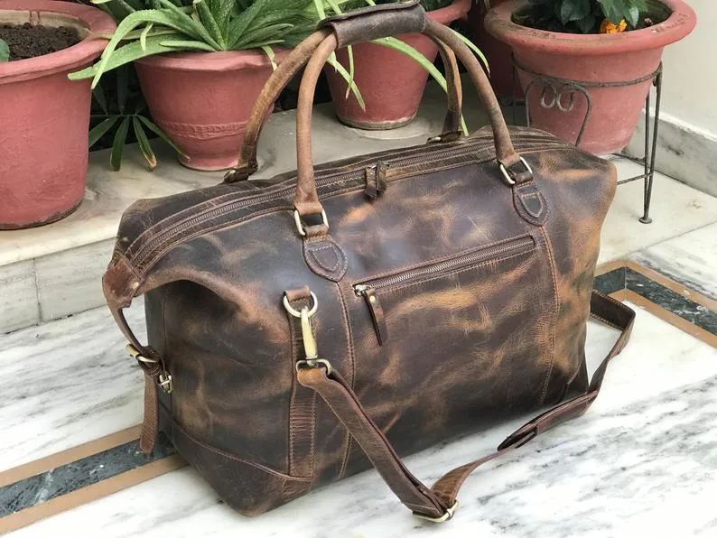 20 Inch Handmade Leather Duffle Weekend Bag