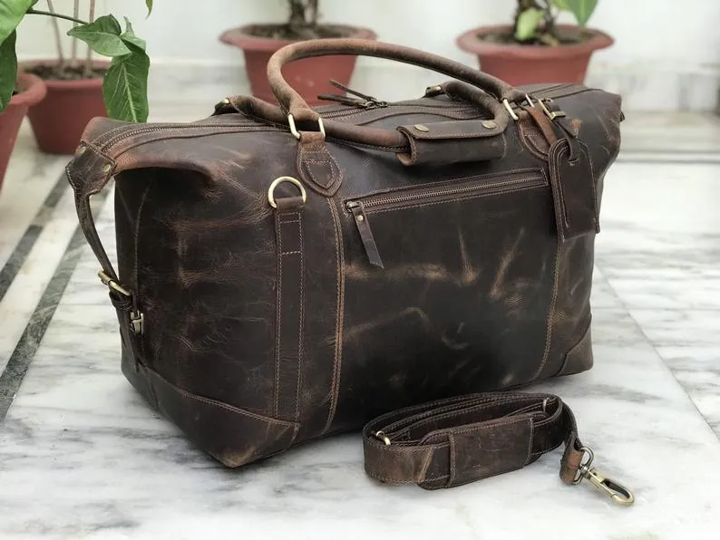 20 Inch Handmade Leather Duffle Weekend Bag