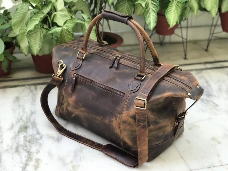 20 Inch Handmade Leather Duffle Weekend Bag