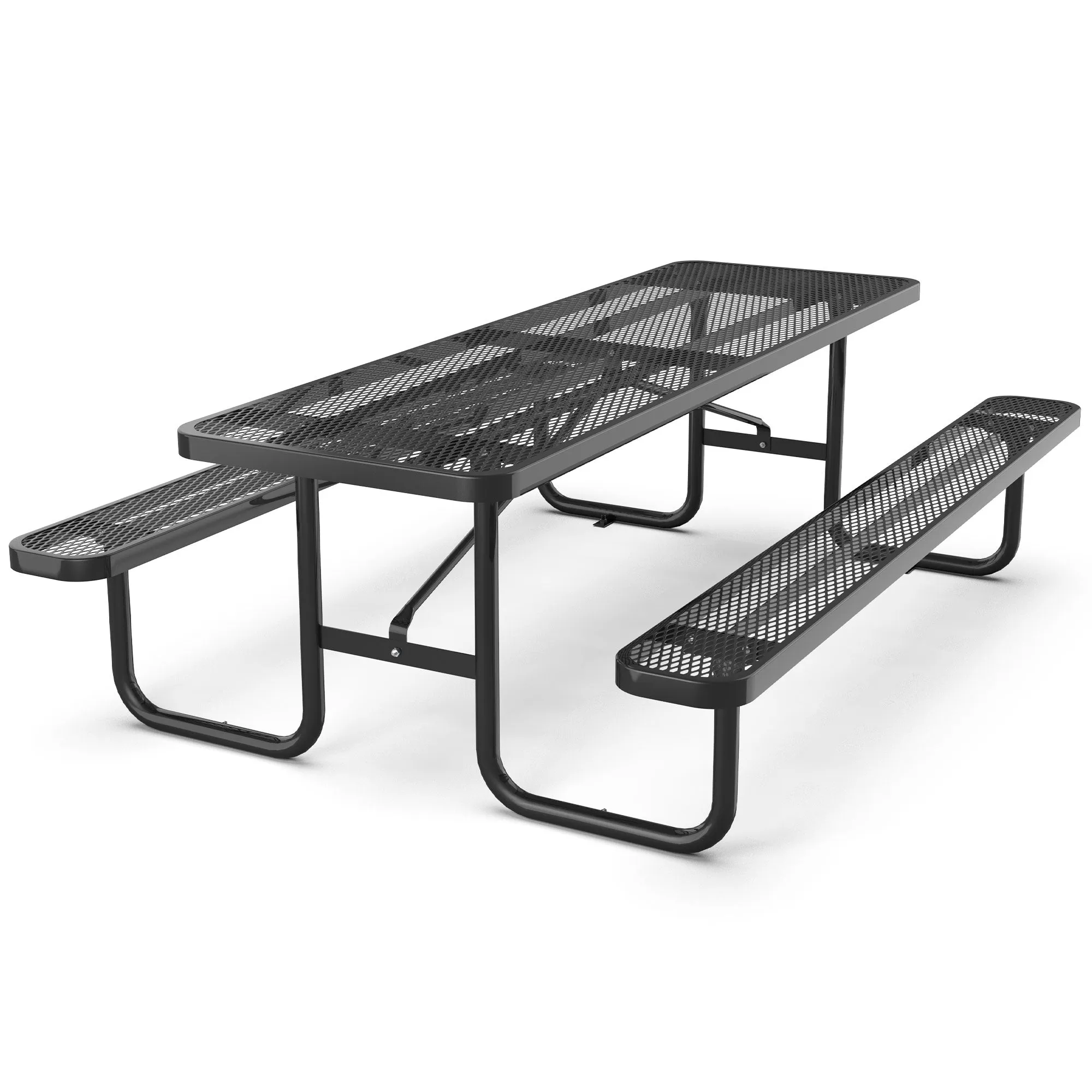 8 ft Metal Picnic Tables for Outdoors, Rectangle Coated Steel Patio Furniture Set