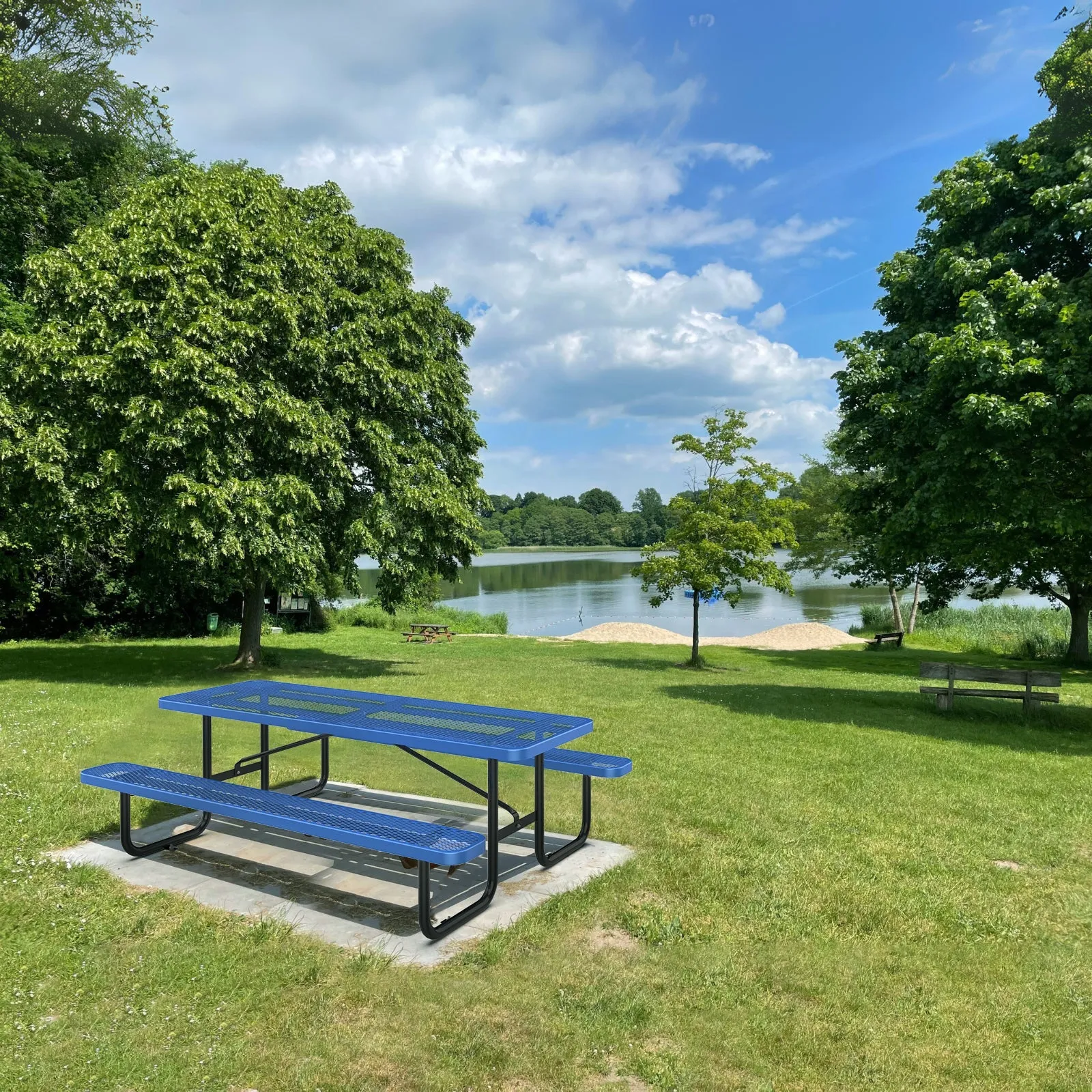 8 ft Metal Picnic Tables for Outdoors, Rectangle Coated Steel Patio Furniture Set