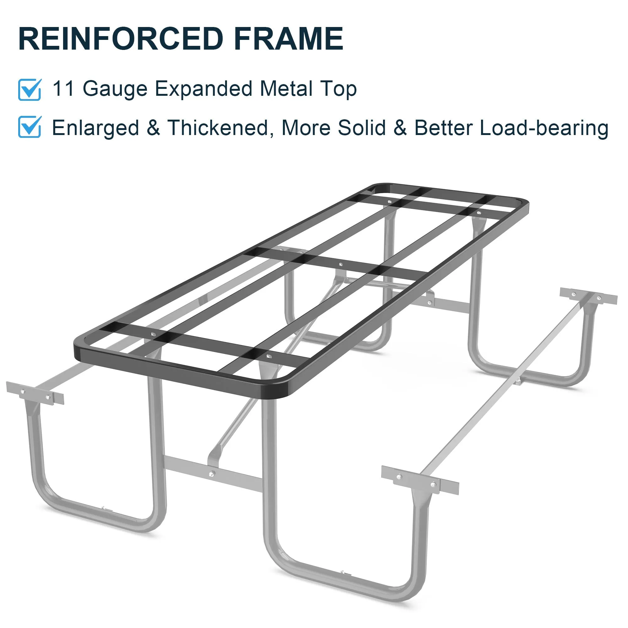 8 ft Metal Picnic Tables for Outdoors, Rectangle Coated Steel Patio Furniture Set