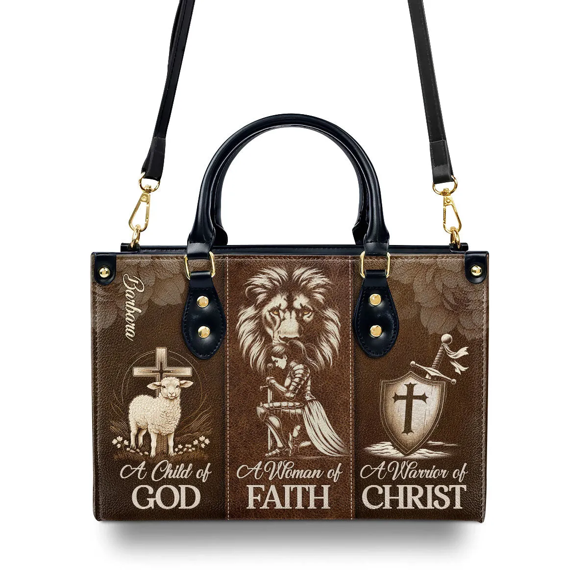 A Woman Of Faith Custom Name Leather Handbags For Women