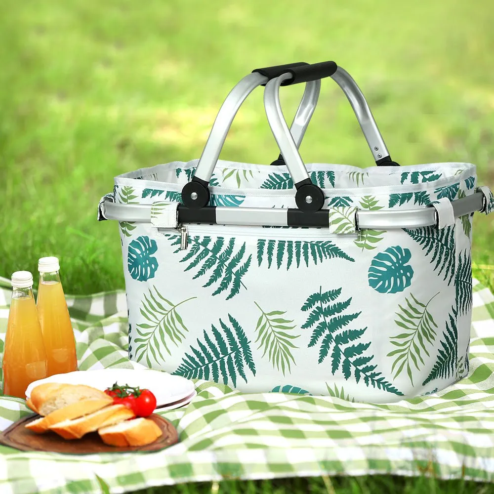 Alfresco Picnic Bag Basket Folding Hamper Camping Hiking Insulated White