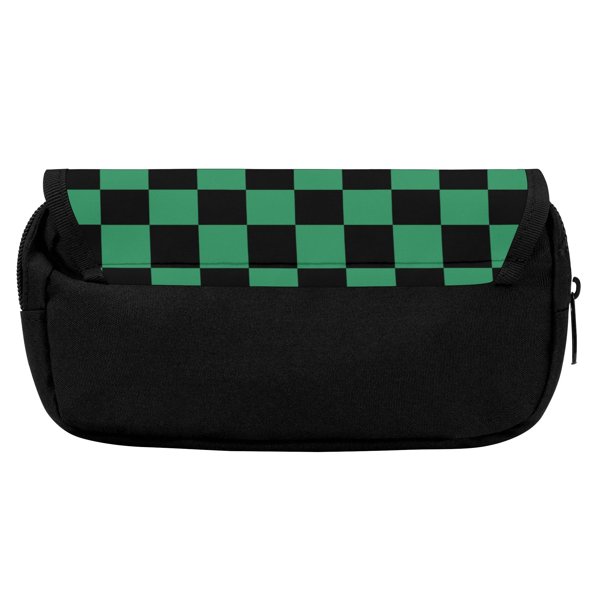 Back to School supplies-Double Layer Pencil Cases for Tweens & Teens. Cool Anime inspired Green & Black Checks