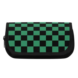 Back to School supplies-Double Layer Pencil Cases for Tweens & Teens. Cool Anime inspired Green & Black Checks