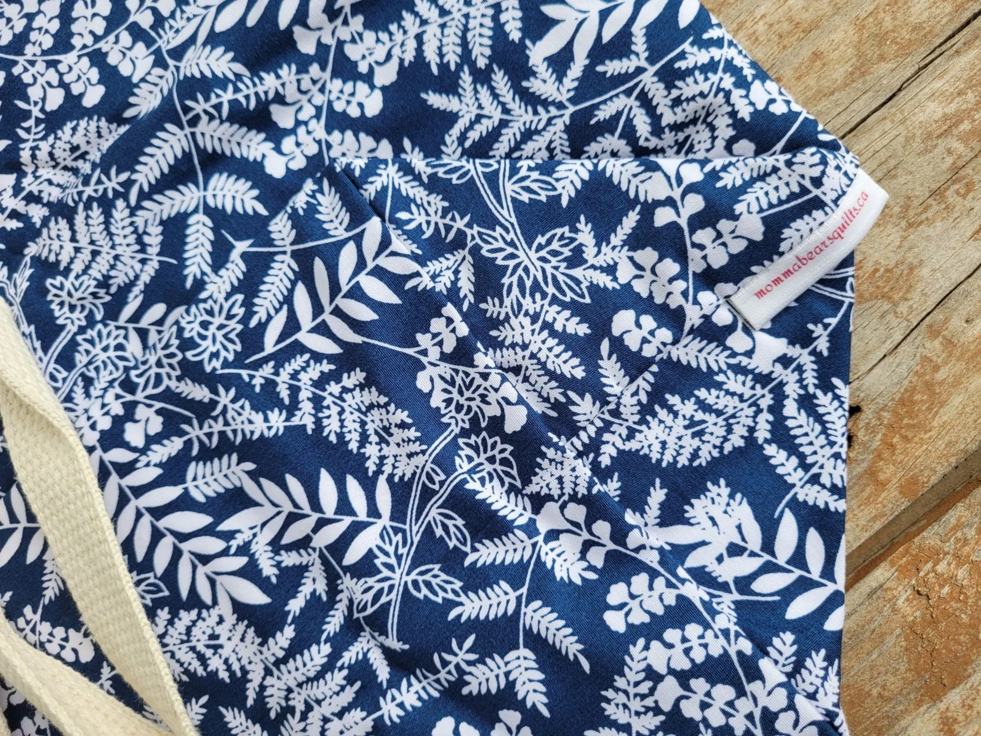 Basic Tote Bag in Navy Leaf Botanical Cotton Print