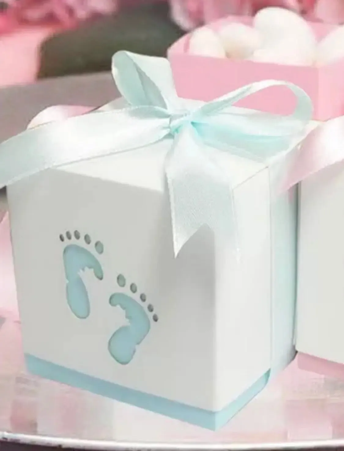 Blue Laser cut baby footprint blue/ Gender Reveal Favour gift box x 1 pc