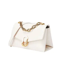 Chic Flap Front Buckled Chunky Chain Trim Crossbody Bag - Beige