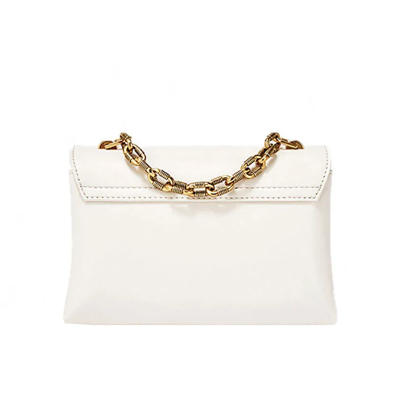 Chic Flap Front Buckled Chunky Chain Trim Crossbody Bag - Beige