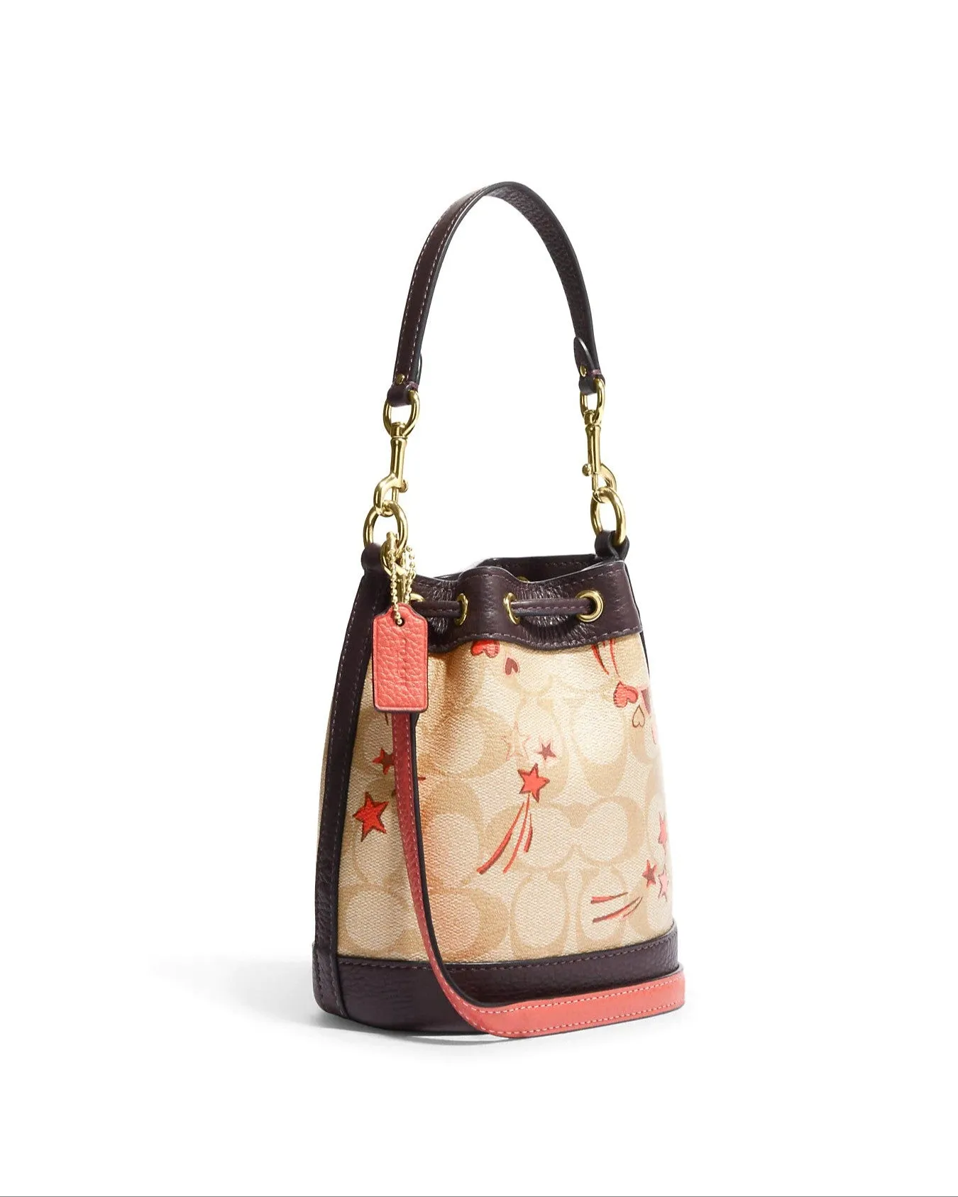 Coach Mini Dempsey Bucket Bag In Signature Canvas With Heart And Star Print