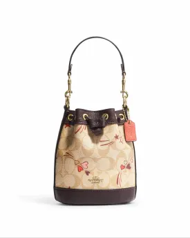 Coach Mini Dempsey Bucket Bag In Signature Canvas With Heart And Star Print