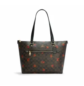 Coach Women's Brown Black Multi Gallery Tote In Signature Canvas With Pop Floral Print