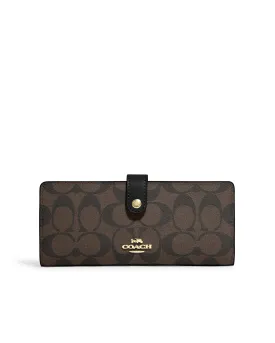 Coach Women's Brown Black Slim Wallet In Signature Canvas