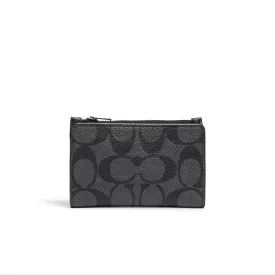 Coach Women's Charcoal Slim Bifold Card Wallet In Signature Canvas