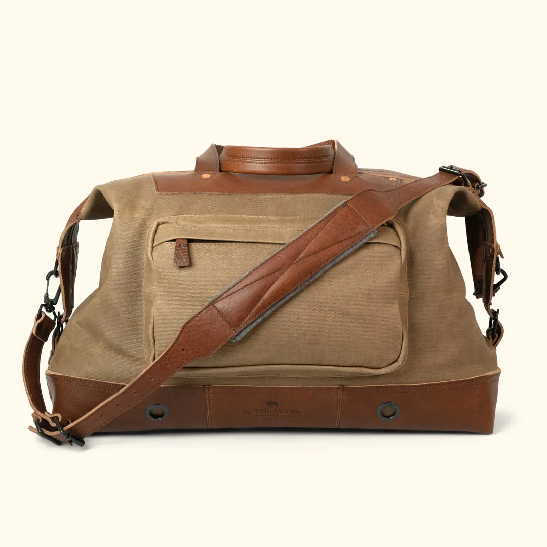 Dakota Waxed Canvas Oversized Weekend Bag | Field Khaki w/ Chestnut Brown Leather