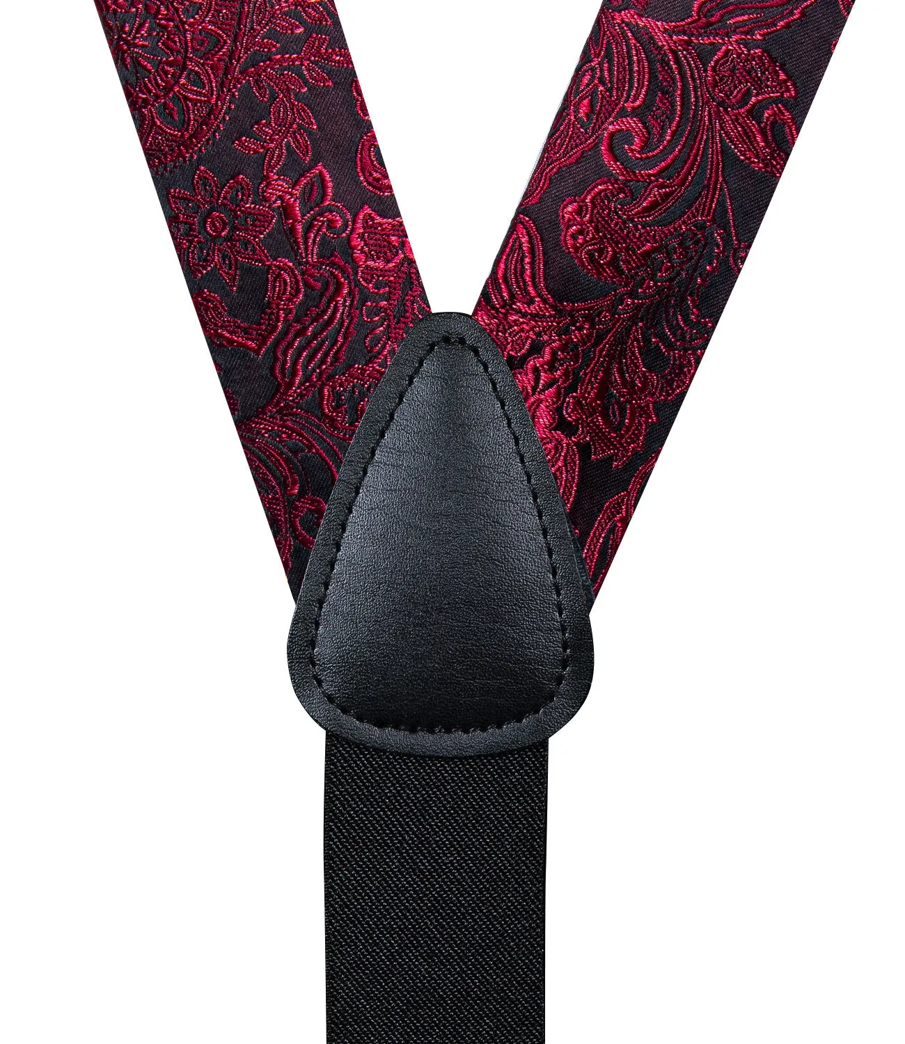 DarkRed Paisley Y Back Brace Clip-on Men's Suspender with Bow Tie Set