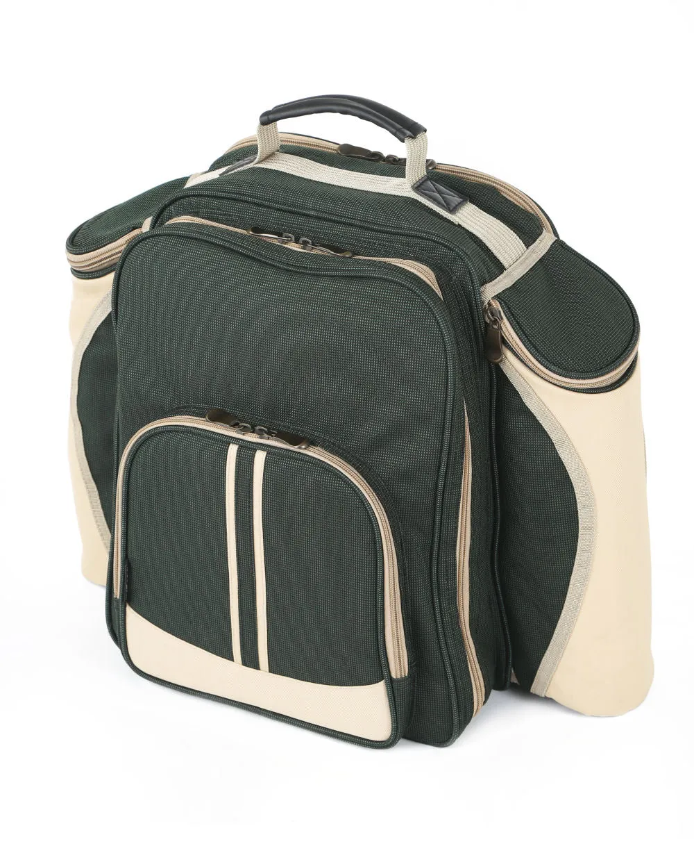 Deluxe Picnic Backpack Hamper for Four People with Matching Picnic Blanket