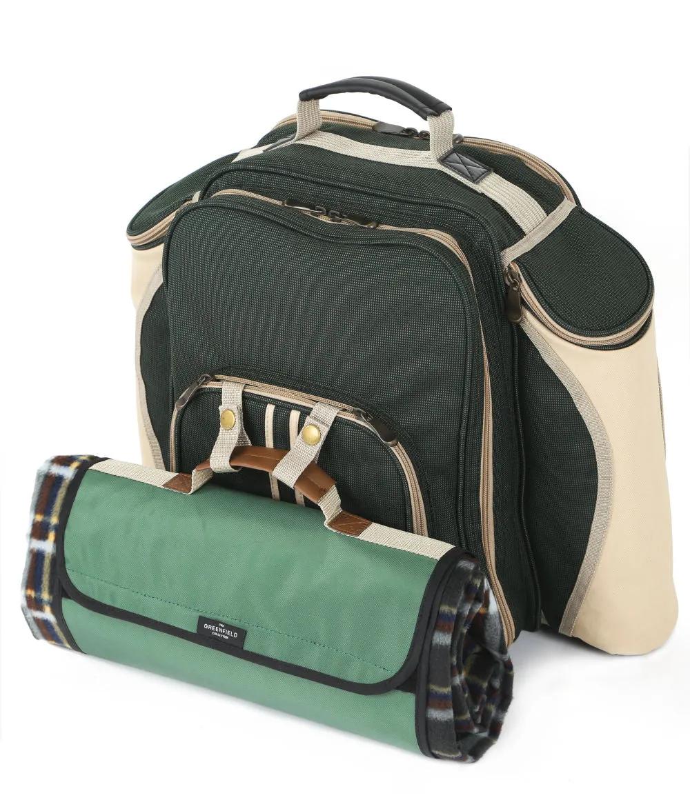 Deluxe Picnic Backpack Hamper for Four People with Matching Picnic Blanket