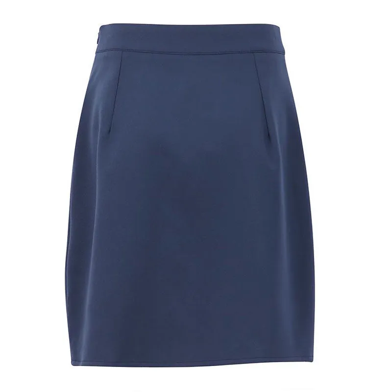 Enchanting Wrap Split Front Zipper Trim High Waist Mini Skirt - Navy Blue