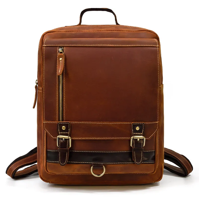 Full Grain Leather Backpack Retro School Backpack Casual Travel Backpack for Men