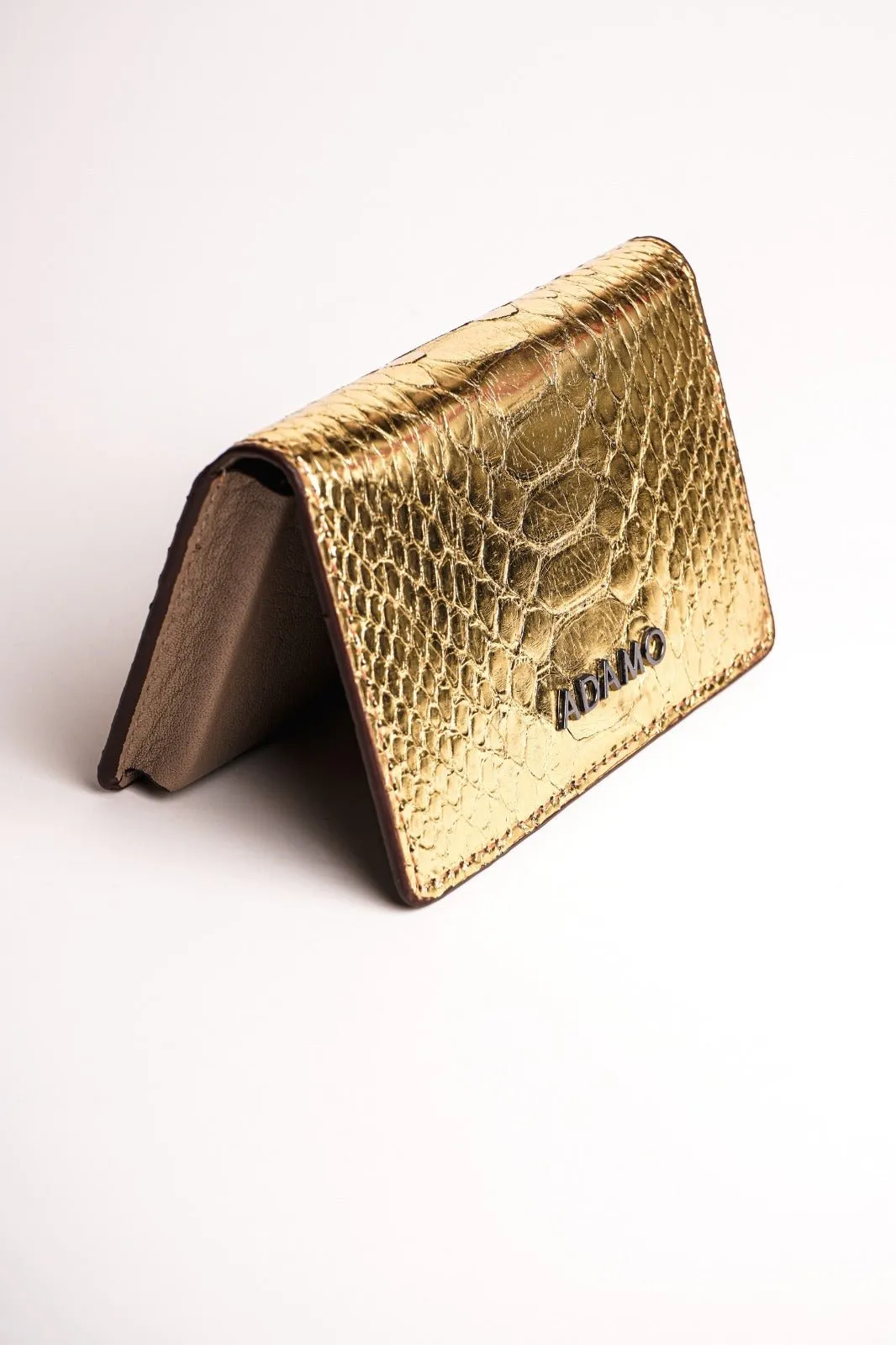 Gold Python Leather Business Card Holder & Wallet