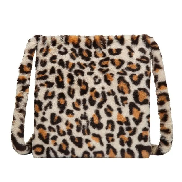 HOT Leopard Plush Shoulder Bags for Women's Autumn And Winter Fashion ladies Vintage Handbags women Large Capacity Messenger Bag