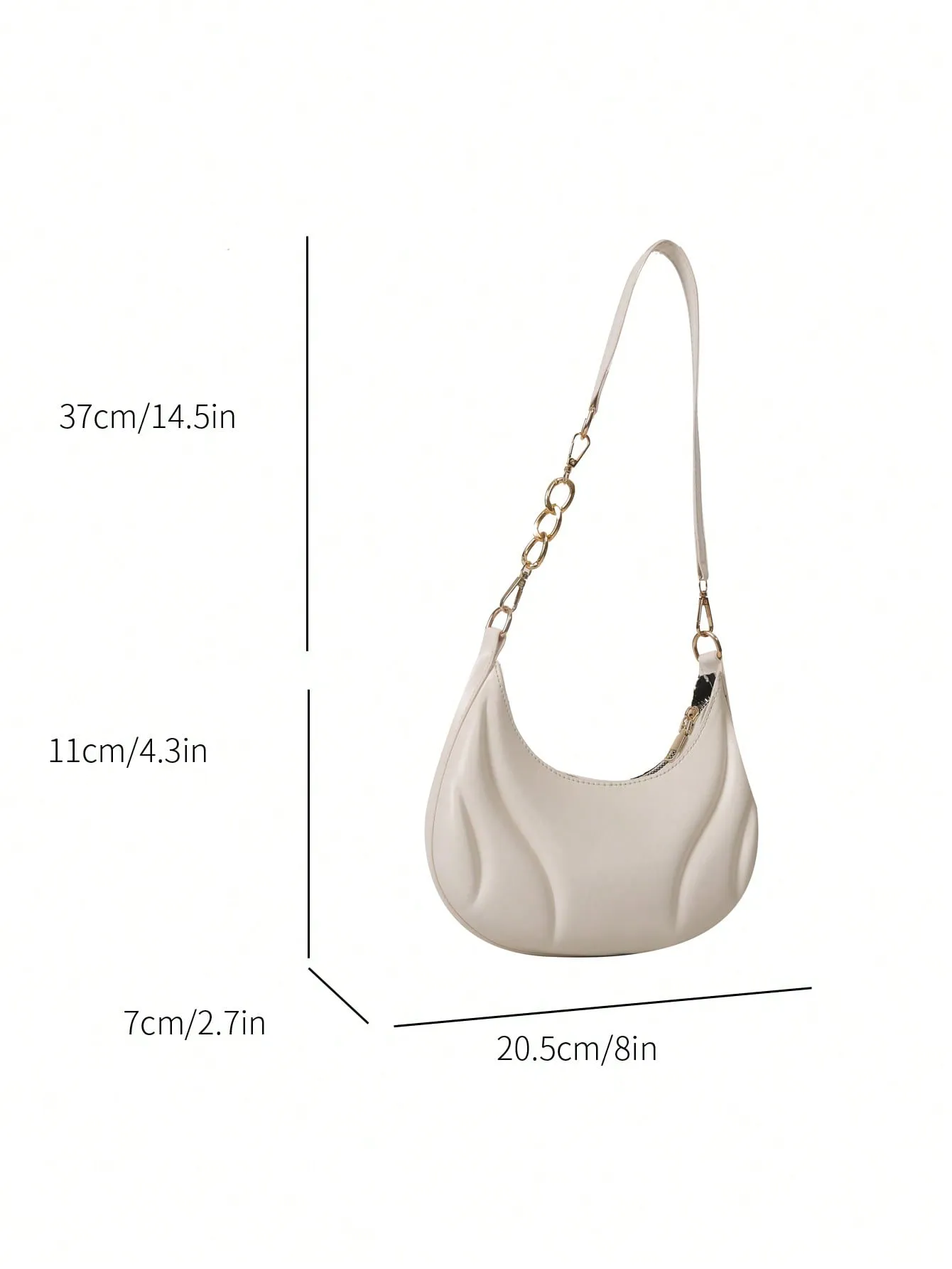 Hot Search Crescent Handbag, 1 Piece, Solid Acrylic Chain Decoration, PU, Portable, Elegant Zipper Shoulder Bag Handbag Suitable For Girls To Travel And Daily Use