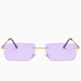 Iconic Look Rimless Rectangle Frame Tinted Sunglasses - Purple