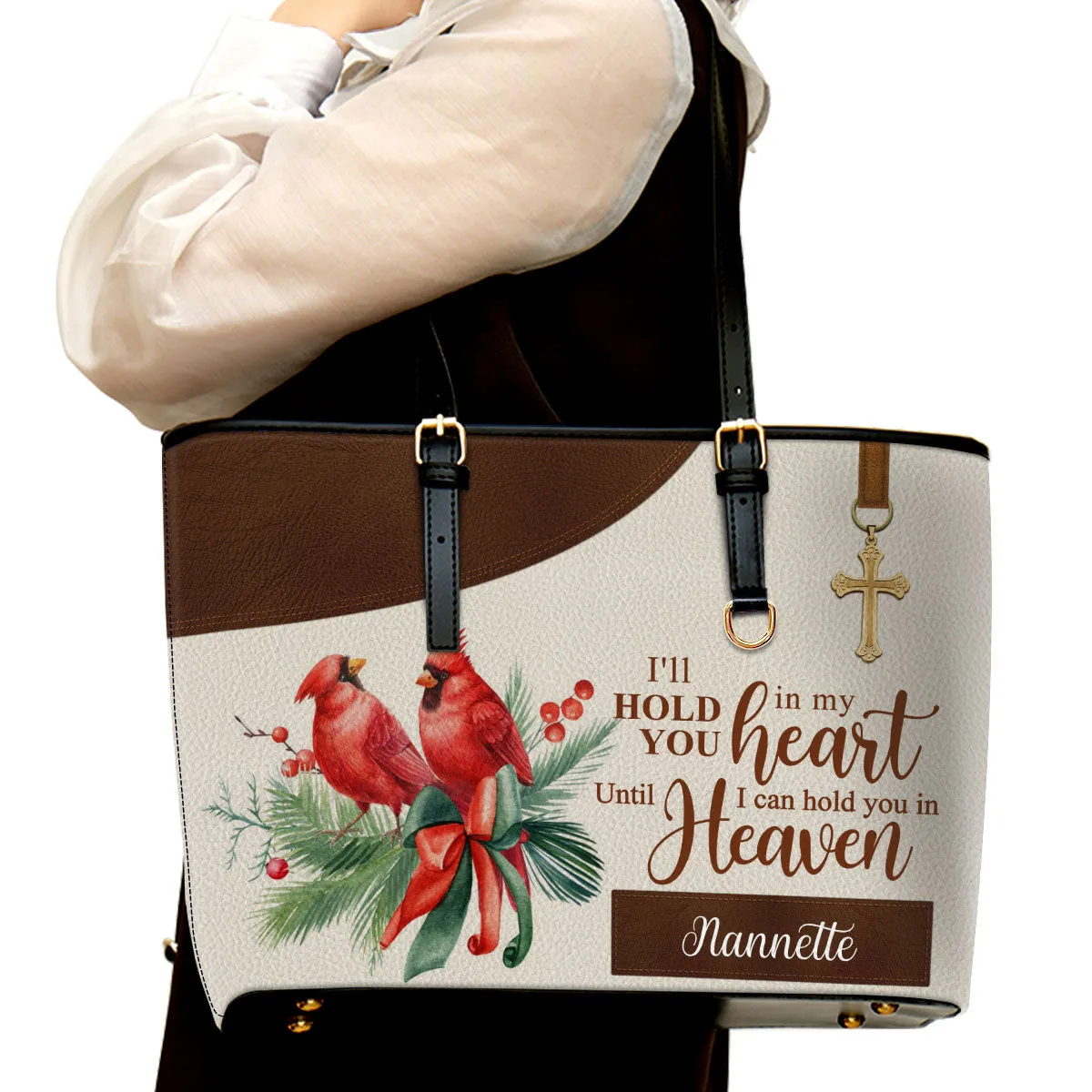 I‘ll Hold You In My Heart Personalized Large Leather Tote Bag - Christian Inspirational Gifts For Women