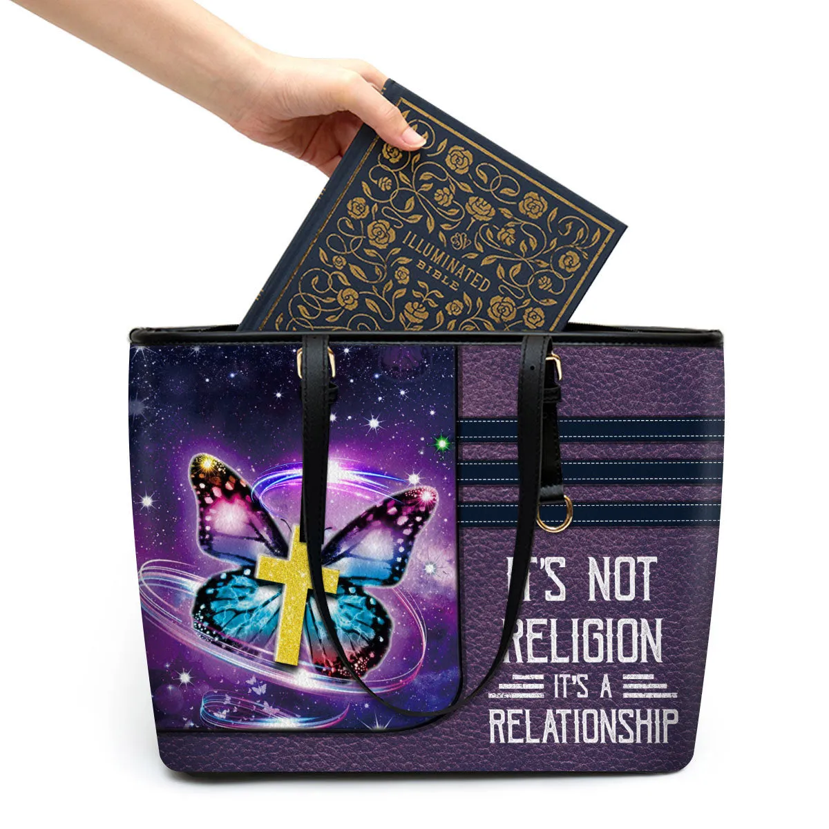 It's Not Religion It's A Relationship Large Leather Tote Bag - Christ Gifts For Religious Women - Best Mother's Day Gifts