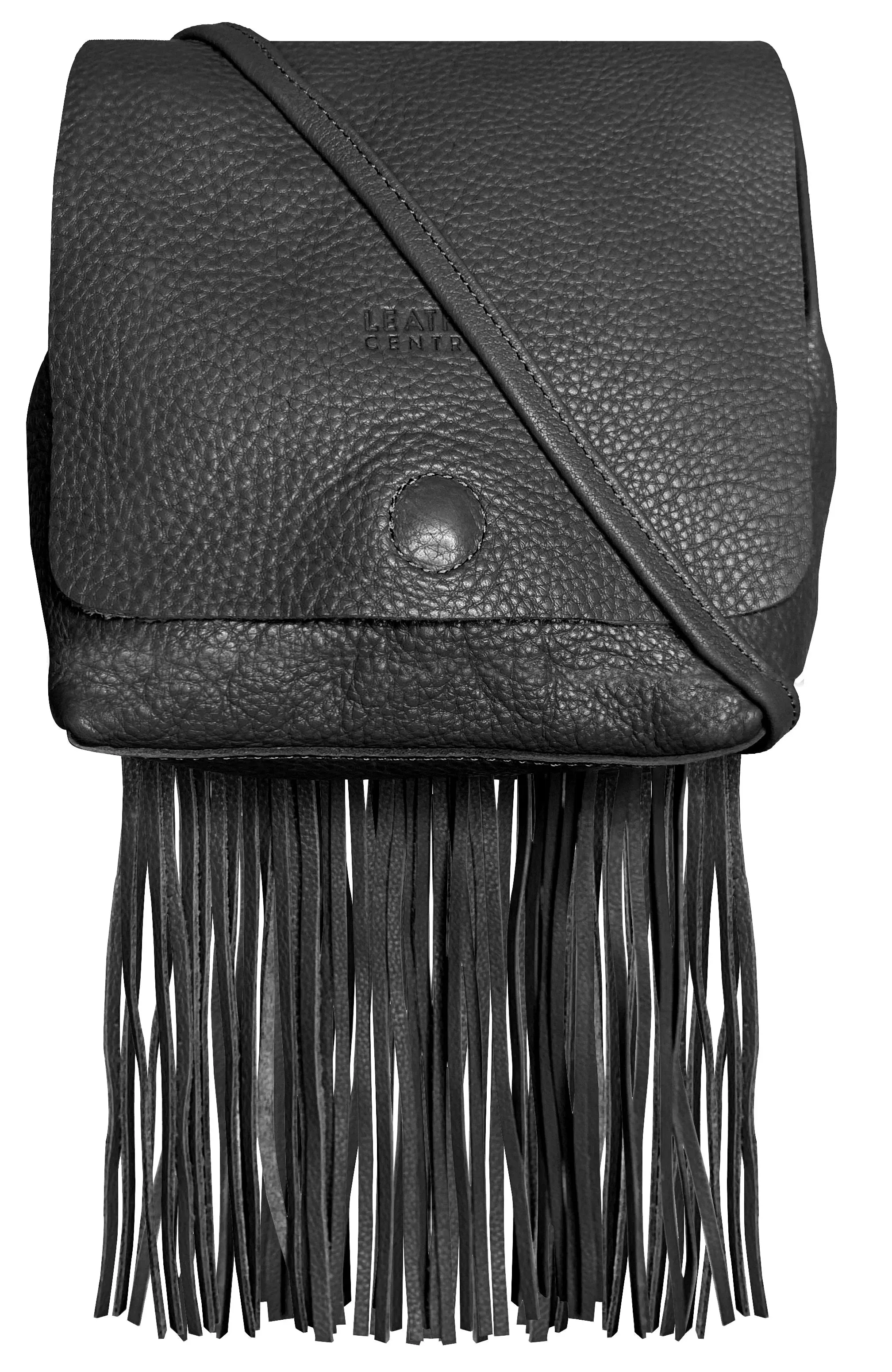 Leather Fringe Boho Crossbody Bag with Tassel for Women (Small, Black)