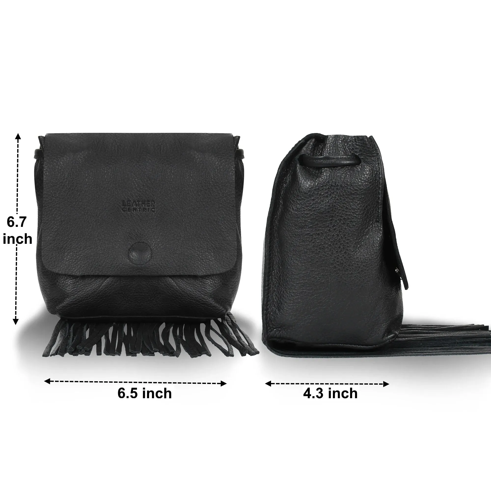 Leather Fringe Boho Crossbody Bag with Tassel for Women (Small, Black)