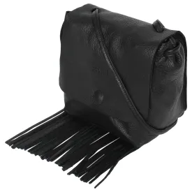 Leather Fringe Boho Crossbody Bag with Tassel for Women (Small, Black)