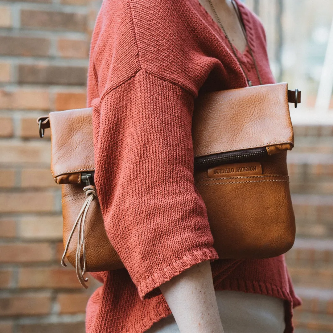 Madison Leather Crossbody Foldover Clutch | Saddle Tan