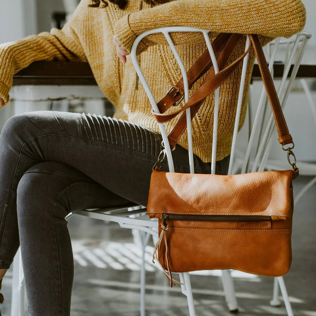 Madison Leather Crossbody Foldover Clutch | Saddle Tan