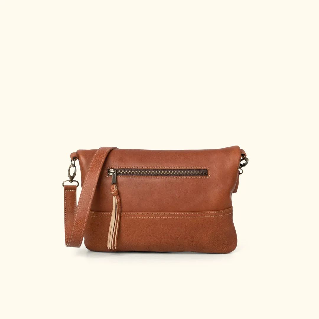 Madison Leather Crossbody Foldover Clutch | Saddle Tan