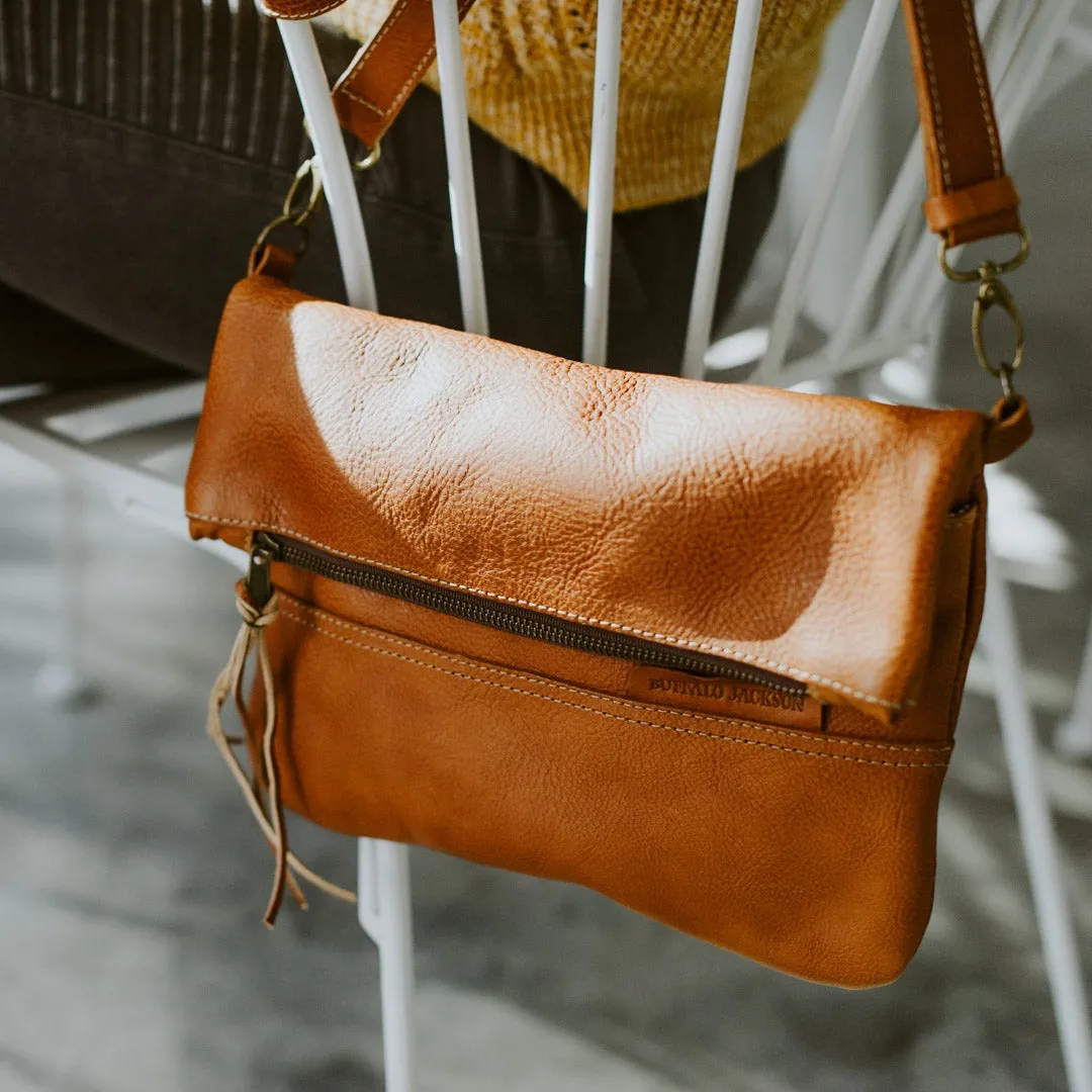 Madison Leather Crossbody Foldover Clutch | Saddle Tan