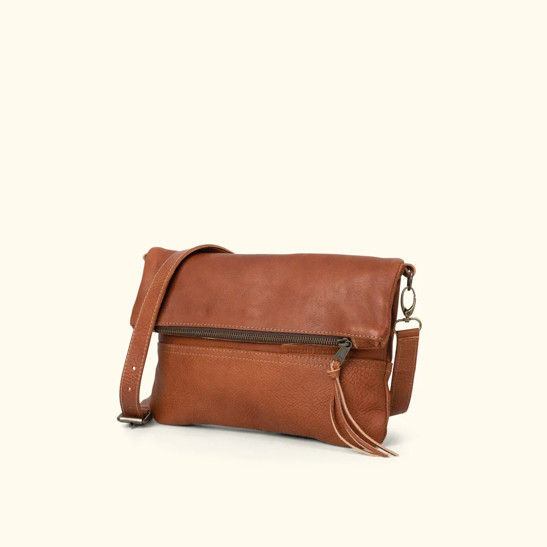 Madison Leather Crossbody Foldover Clutch | Saddle Tan