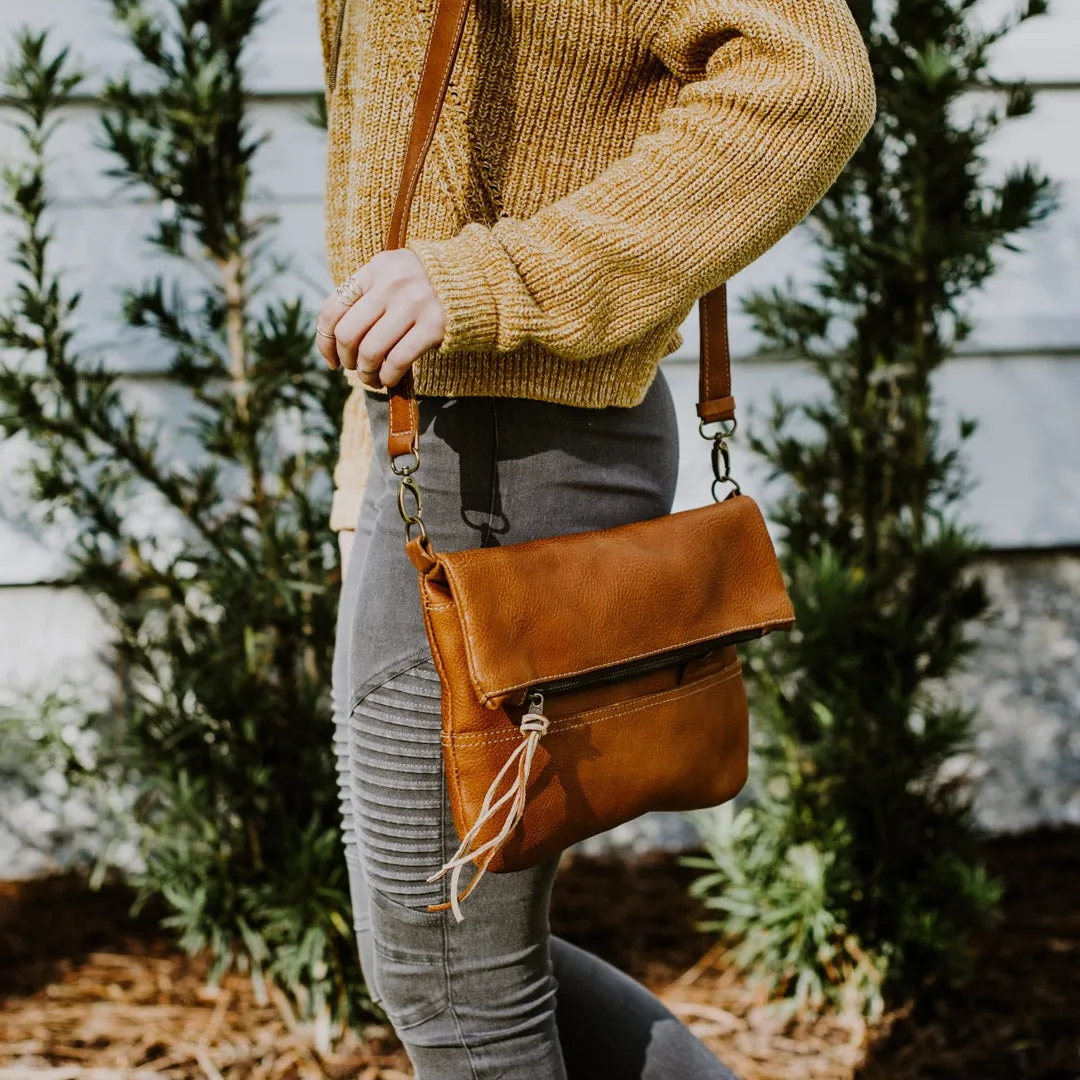 Madison Leather Crossbody Foldover Clutch | Saddle Tan