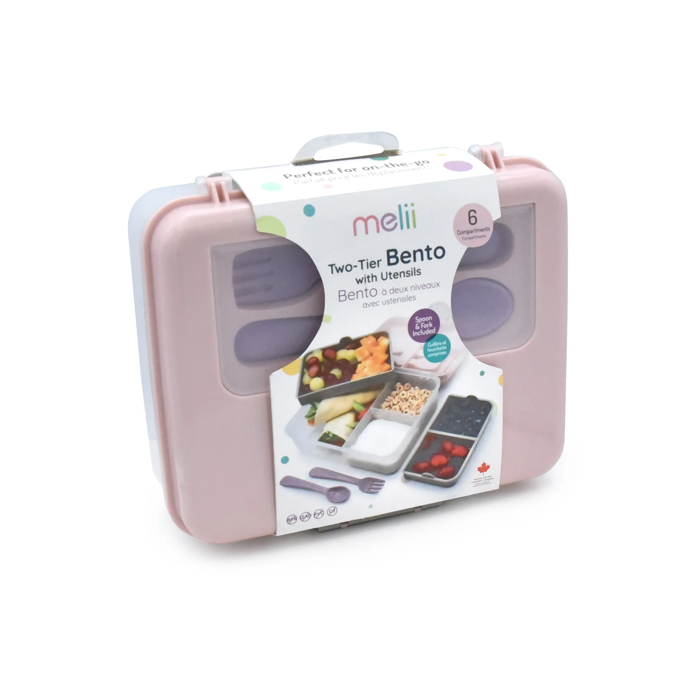 Melii 2 Tier Bento Lunch Box- Pink, Purple, Grey