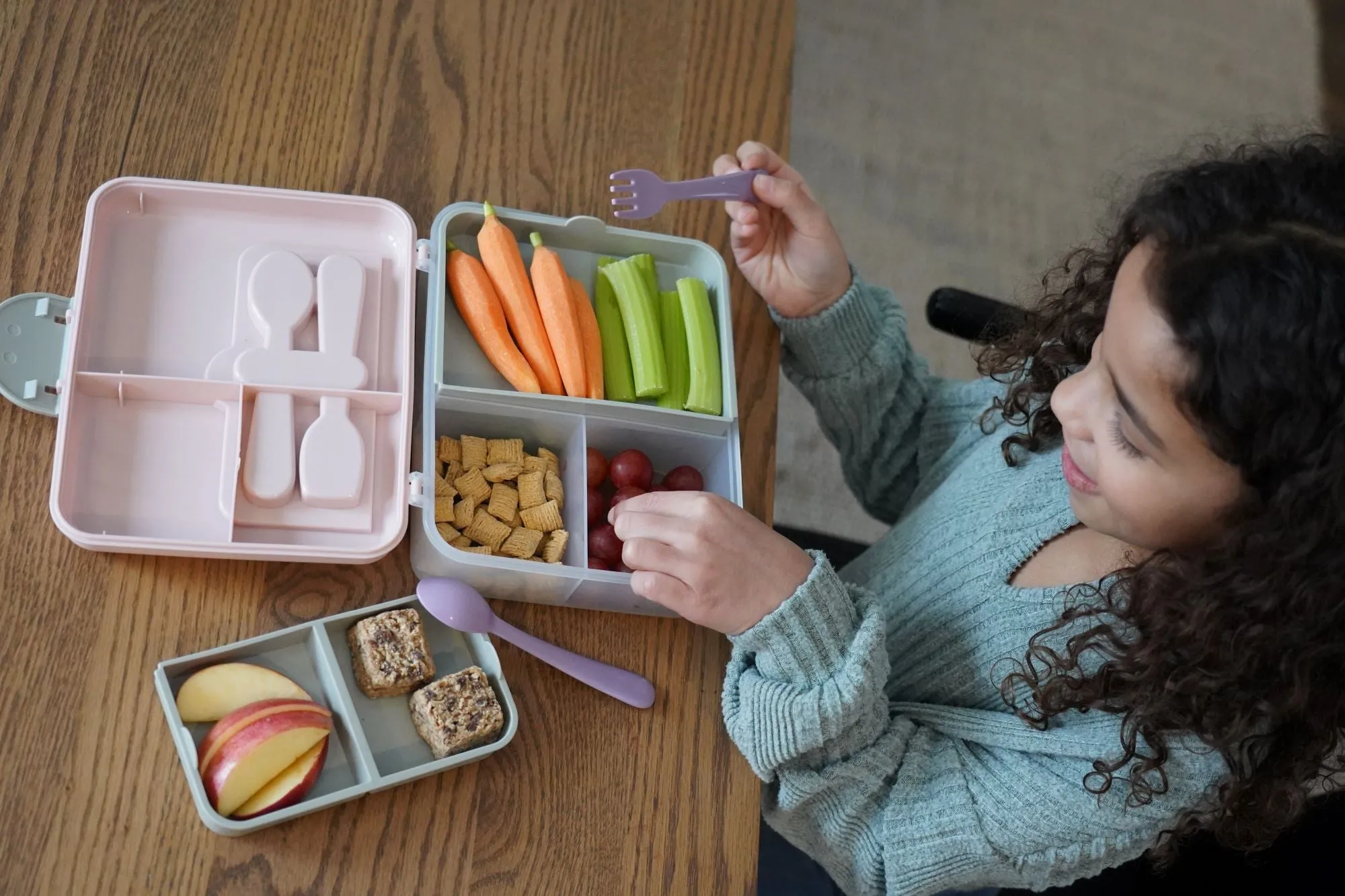 Melii 2 Tier Bento Lunch Box- Pink, Purple, Grey