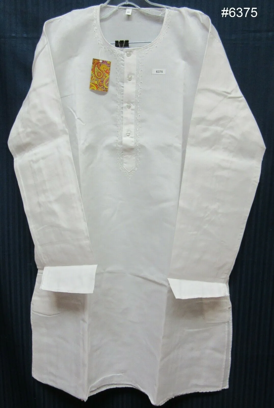 Men's 6379 White Lucknawi Kurta Pajama Set Assorted Size