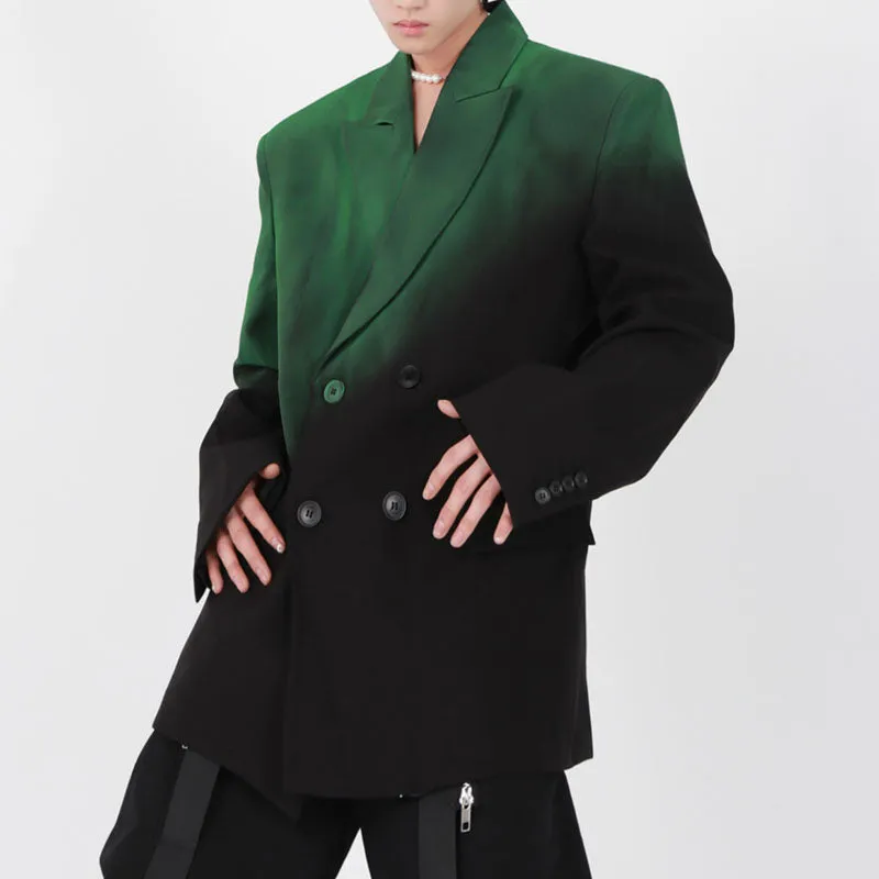 Men's Black Green Gradient Shoulder Padded Blazer