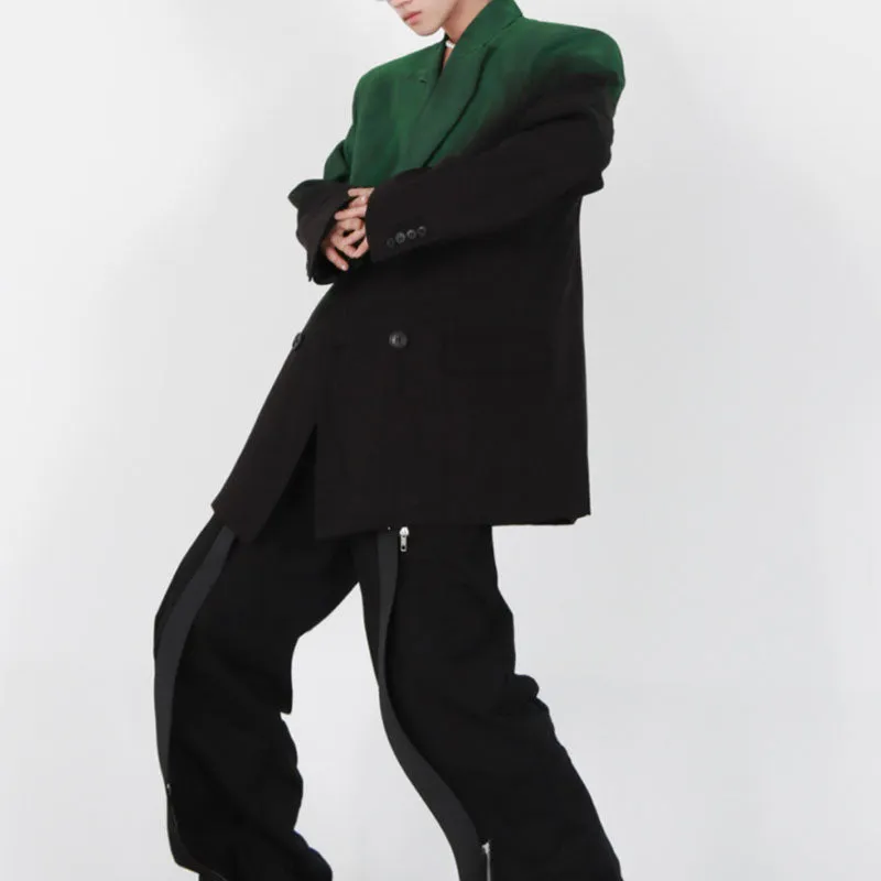 Men's Black Green Gradient Shoulder Padded Blazer