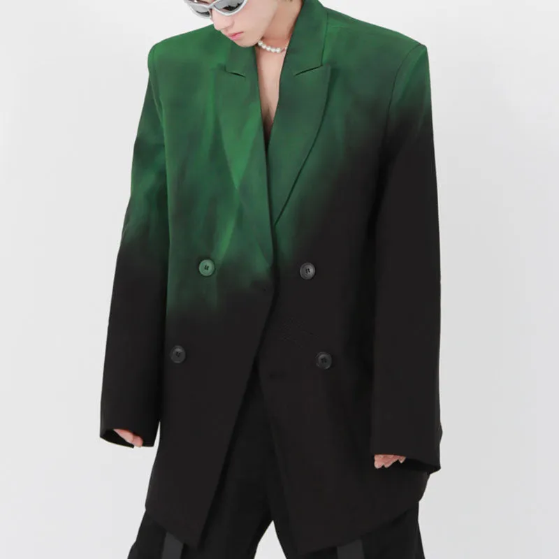 Men's Black Green Gradient Shoulder Padded Blazer