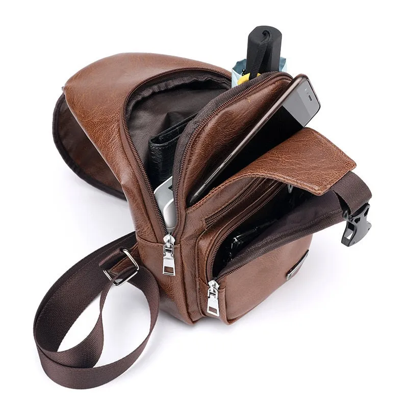 Men's Crossbody USB Chest Leather Travel Bag