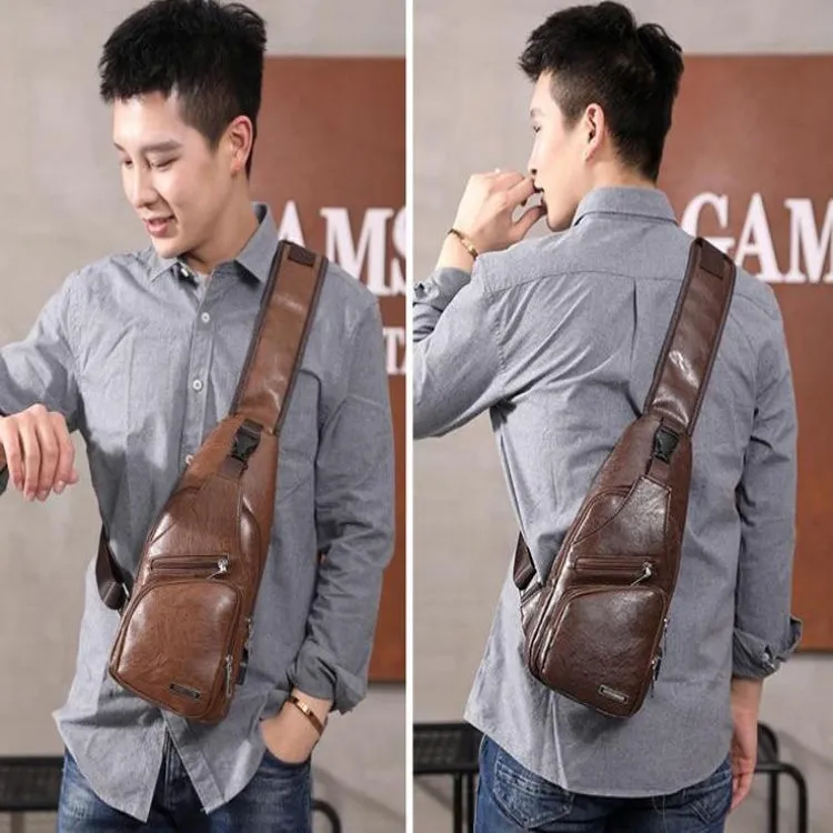 Men's Crossbody USB Chest Leather Travel Bag