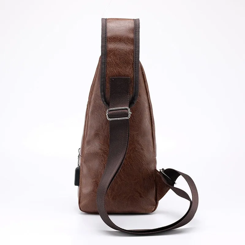 Men's Crossbody USB Chest Leather Travel Bag