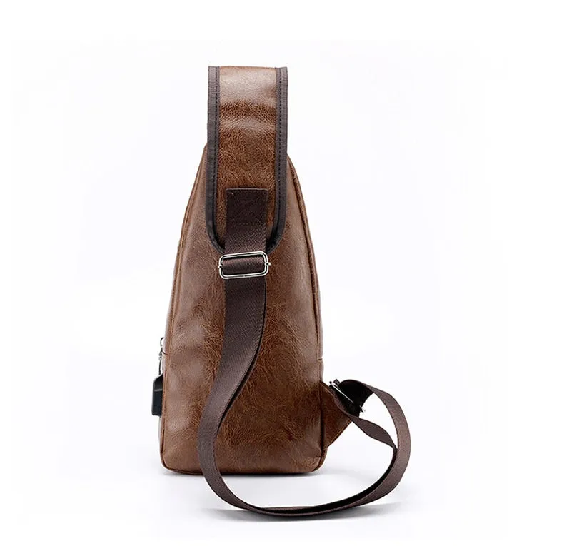 Men's Crossbody USB Chest Leather Travel Bag